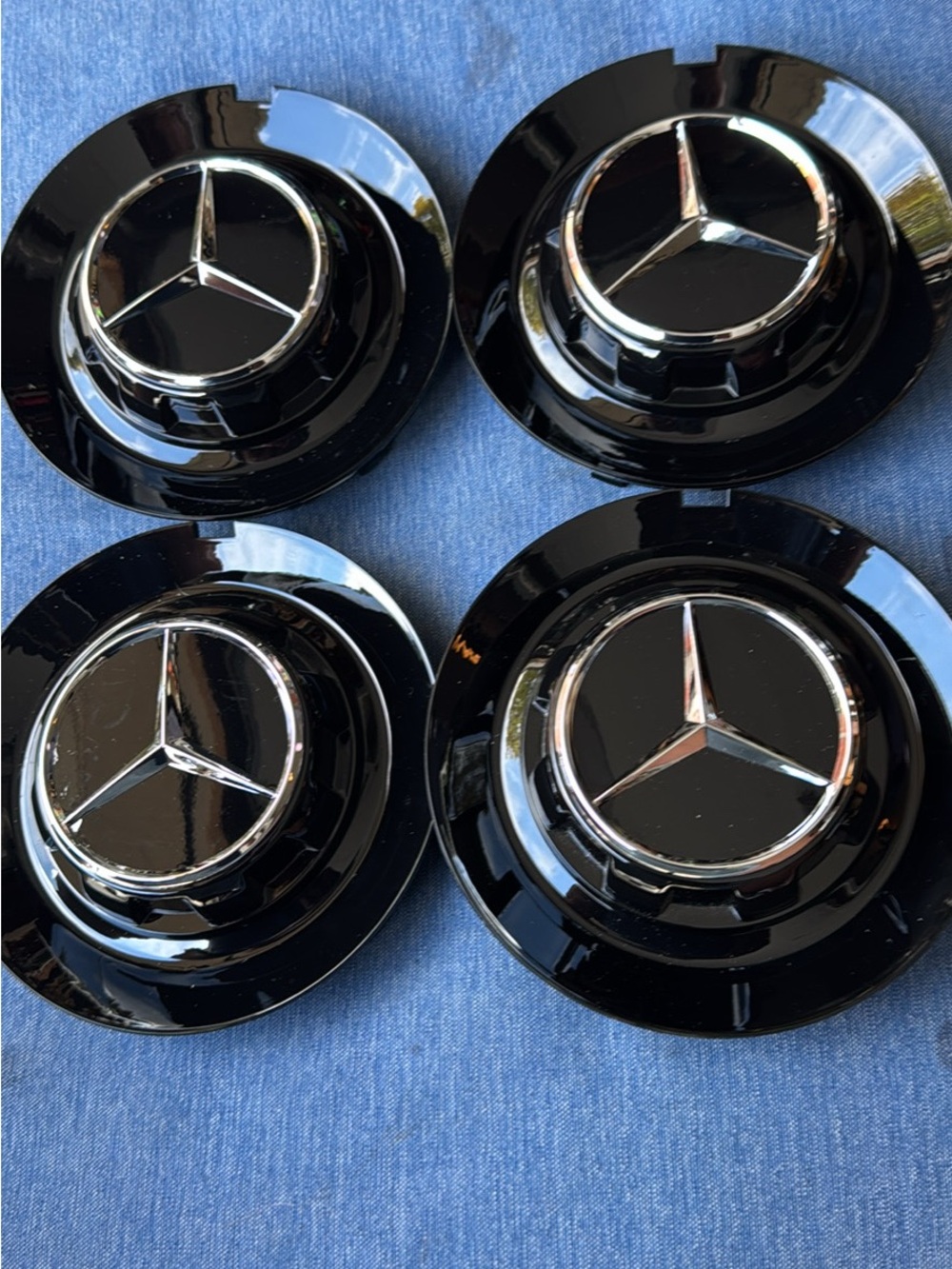 Mercedes AMG Petronas Glossy Black Wheel Center Cap Set with Chrome Emblems